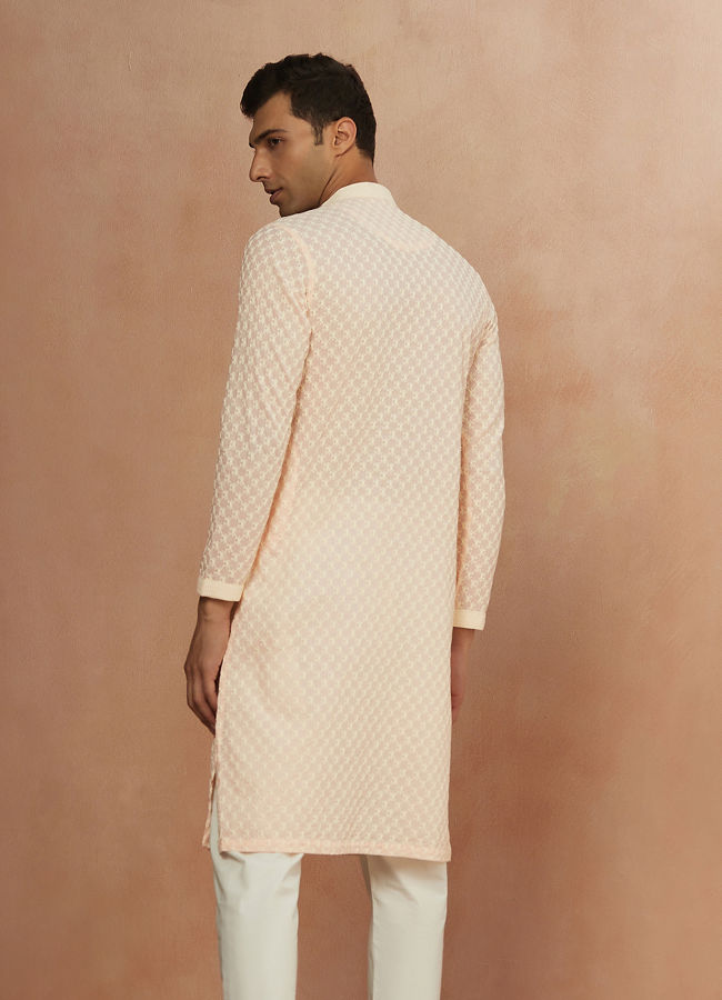 Manyavar Men Pink Chikankari Kurta Set