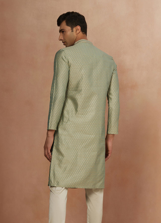 Manyavar Men Fern Green Jacquard Kurta Pajama