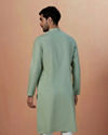 Manyavar Men Sage Green Self Checquered Kurta Pajama image number 3