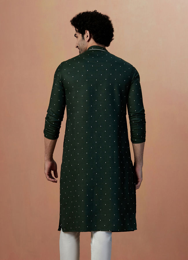 alt message - Manyavar Men Bottle Green Booti Print Kurta Pajama image number 4