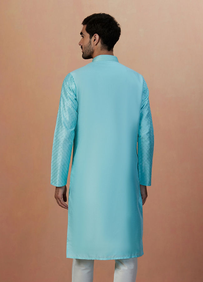 alt message - Manyavar Men Sea Green Embroidered Kurta Set image number 4