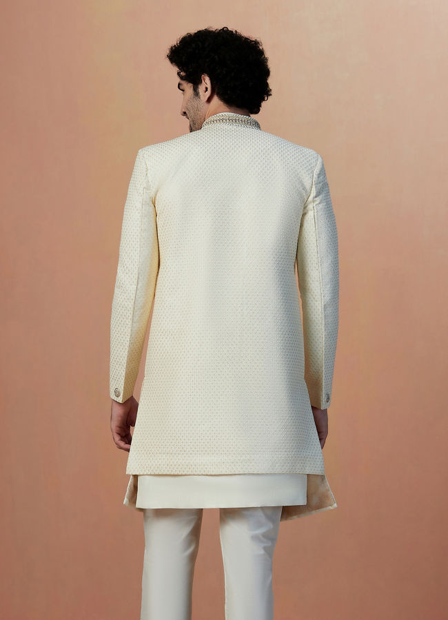 Manyavar Men Off White Sequins Embroidered Indo Western