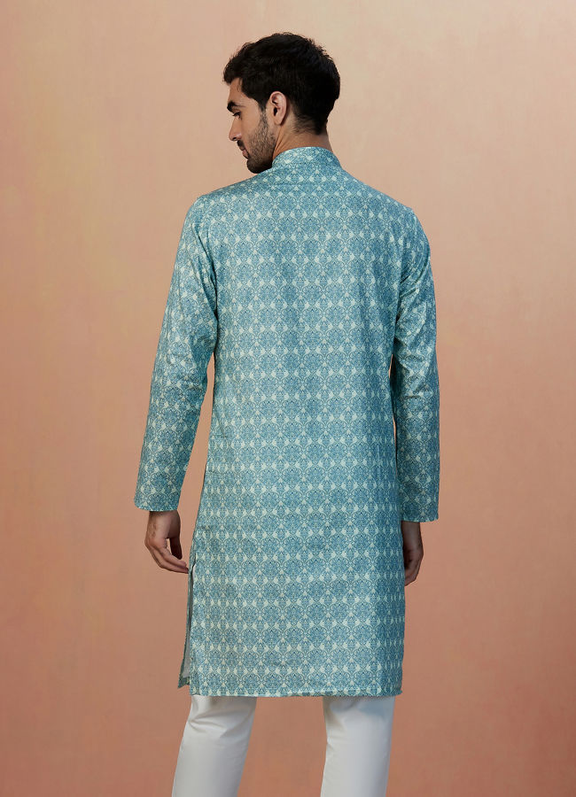 Manyavar Men Light Blue Printed Kurta