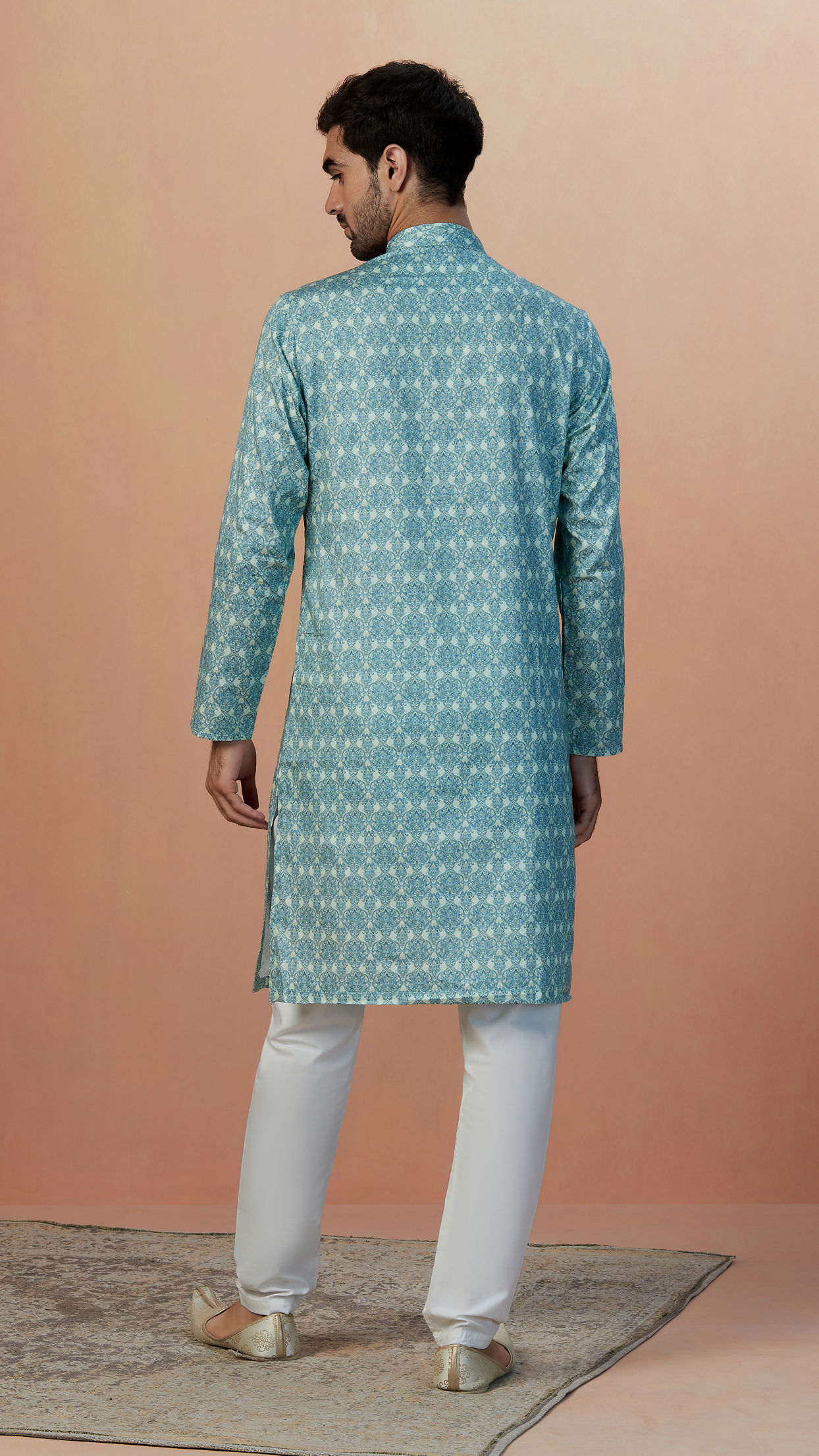 Manyavar Men Light Blue Printed Kurta