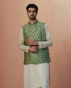 Manyavar Men Sage Green Jacket With Golden Motifs
