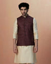 Manyavar Men Maroon Floral Print Jacket image number 1