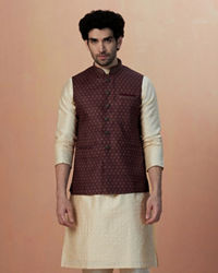 Manyavar Men Maroon Floral Print Jacket