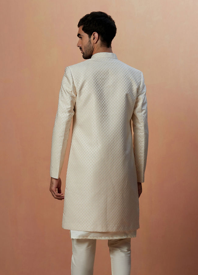 Manyavar Men Off White Self Design Jacket Indo Western