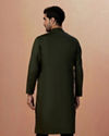 Manyavar Men Olive Green Plain Kurta Pajama image number 4