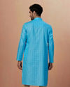 Manyavar Men Sky Blue Self Chequered Kurta Pajama image number 4