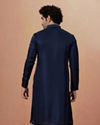 alt message - Manyavar Men Navy Blue Self Booti Kurta Pajama image number 4