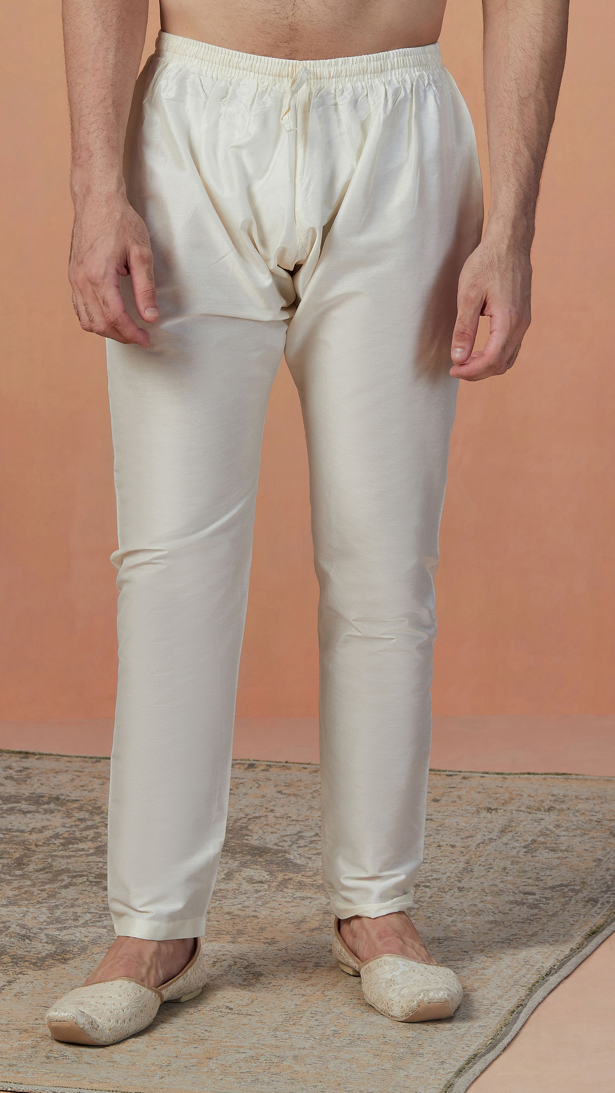 Manyavar Men Sea Shell White Self Design Indo Western