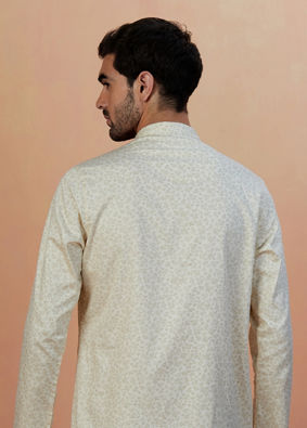 Manyavar Men Cream Floral Printed Short Kurta image number 2