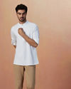 alt message - Manyavar Men White Plain Short Kurta image number 1