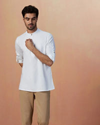 Manyavar Men White Plain Short Kurta