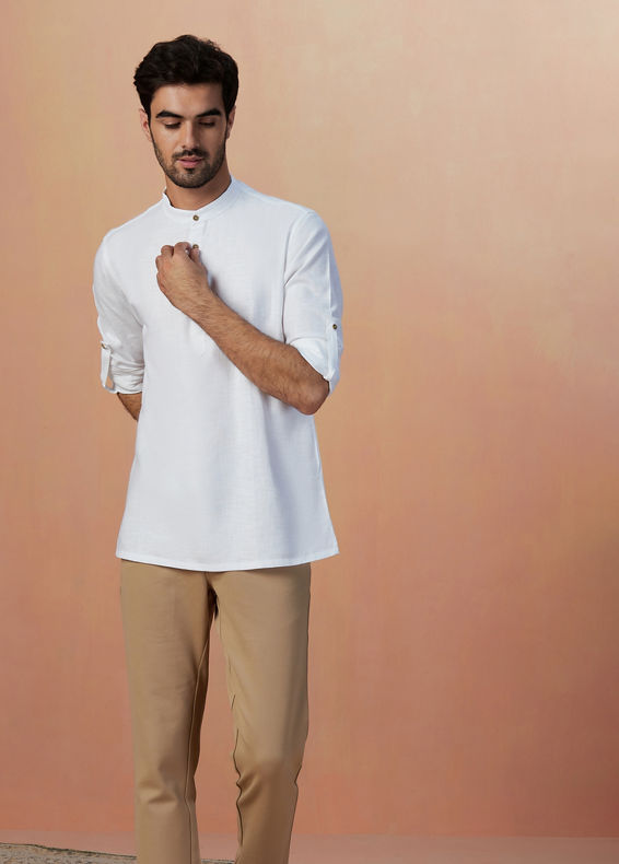 Manyavar Men White Plain Short Kurta