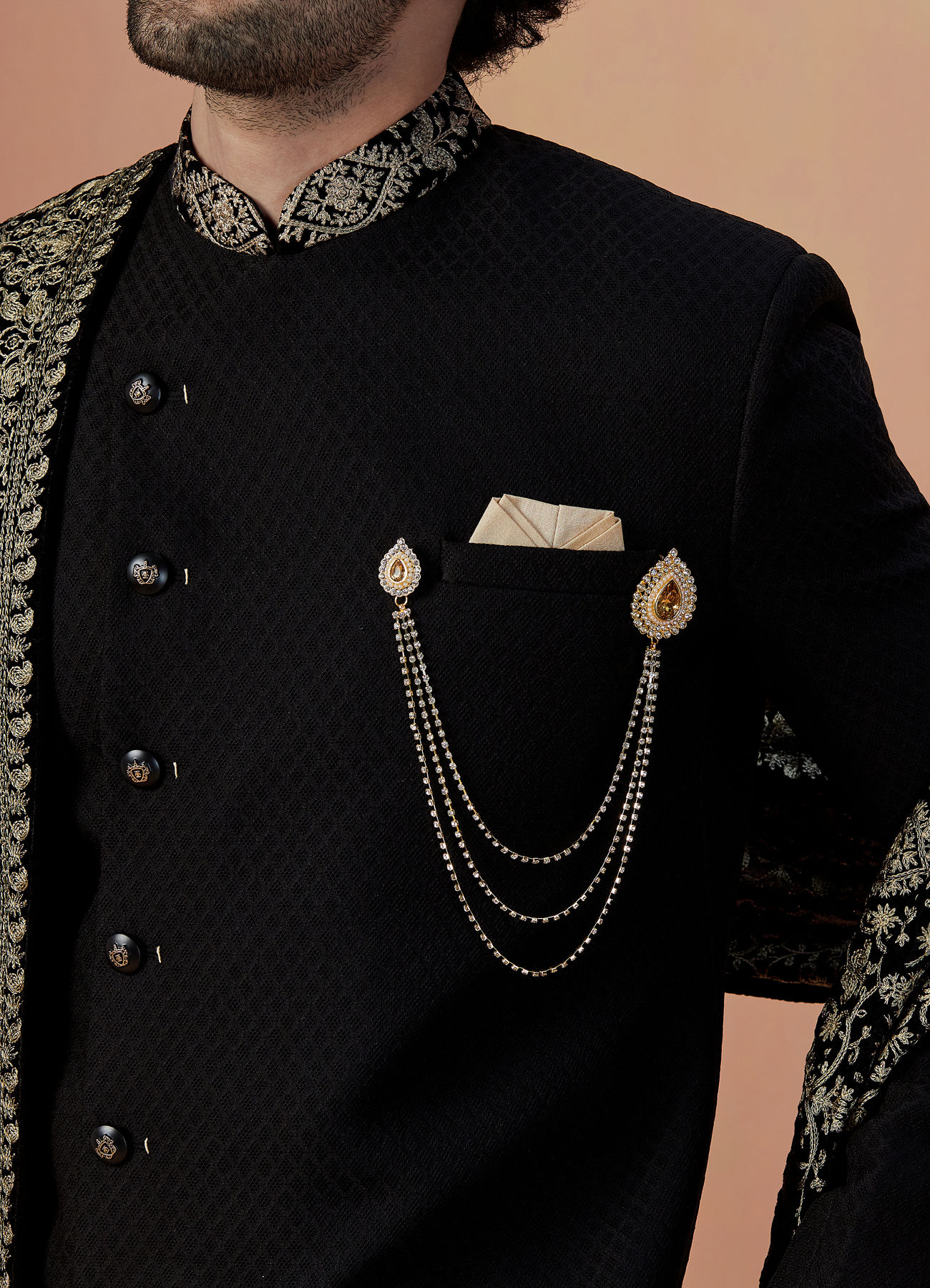 Manyavar Men Smoke Black Indo Western With Dupatta