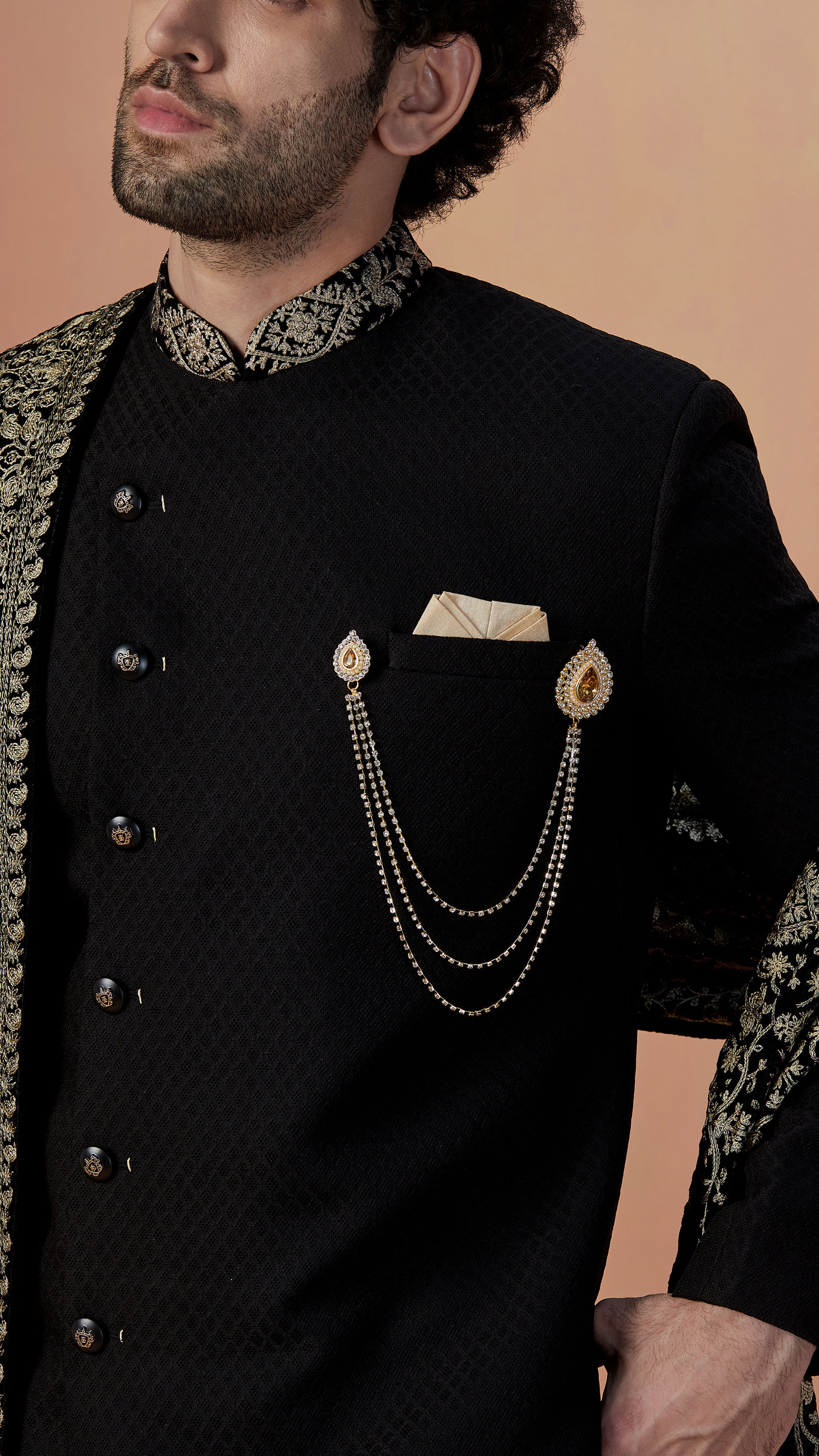 Manyavar Men Smoke Black Indo Western With Dupatta