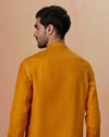 alt message - Manyavar Men Mustard Yellow Plain Short Kurta image number 3