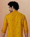 alt message - Manyavar Men Mustard Yellow Embroidered Short Kurta image number 3