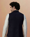 alt message - Manyavar Men Dark Blue Self Design Jacket image number 2