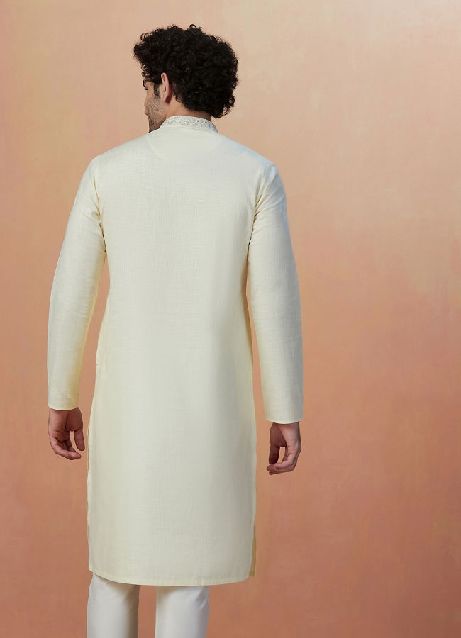 alt message - Manyavar Men Light Cream Plain Kurta Pajama image number 3