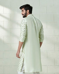 Twamev Men Mint Green Mirror Work Kurta Set