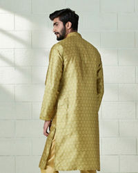 Twamev Men Amber Gold Honeycomb Print Kurta Set