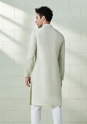 alt message - Twamev Men Pistachio Green Jacquard Weave Kurta Set image number 3