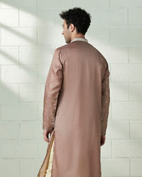 Twamev Men Mocha Brown Speckle Motif Kurta Set