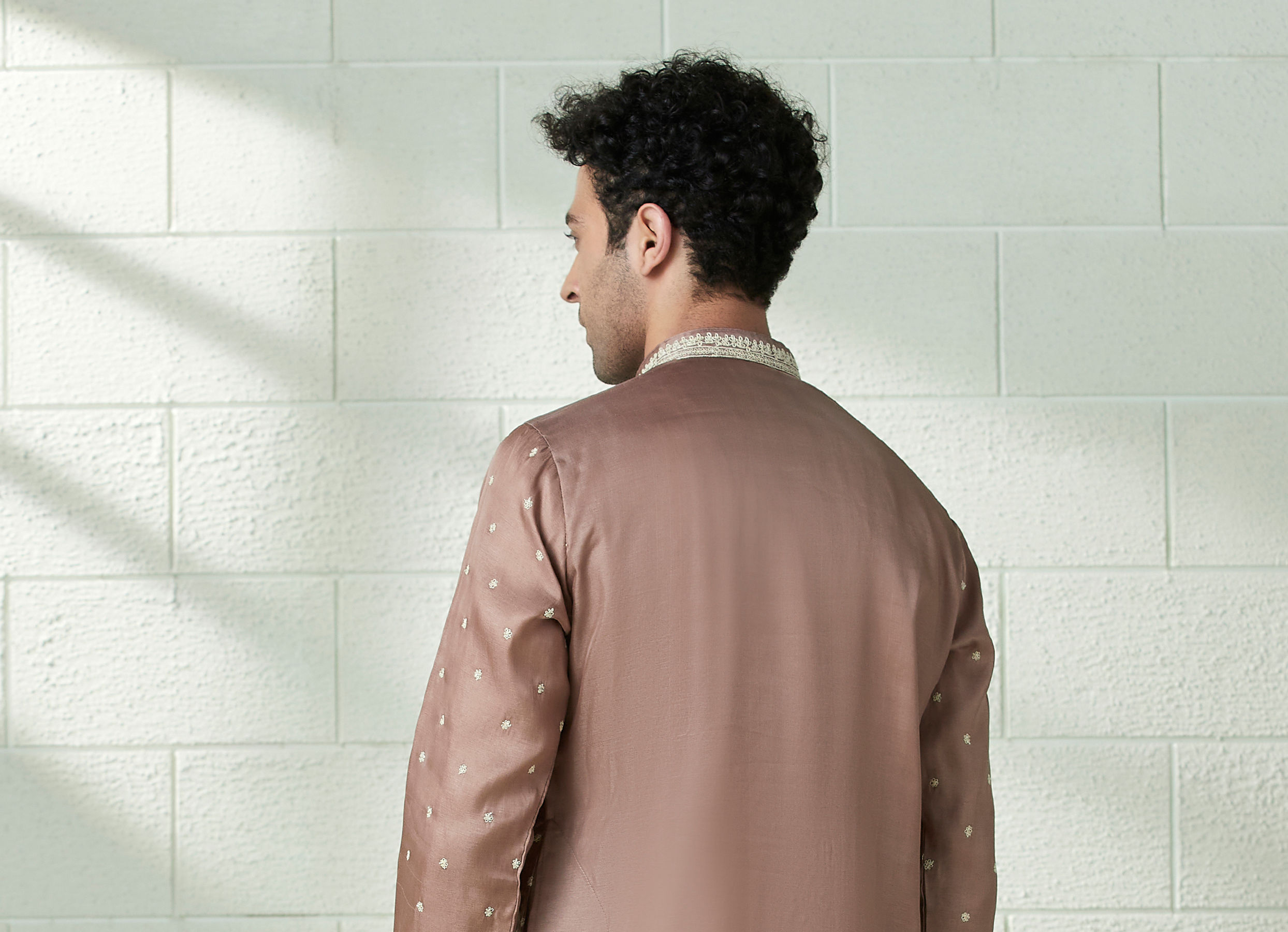 Twamev Men Mocha Brown Speckle Motif Kurta Set