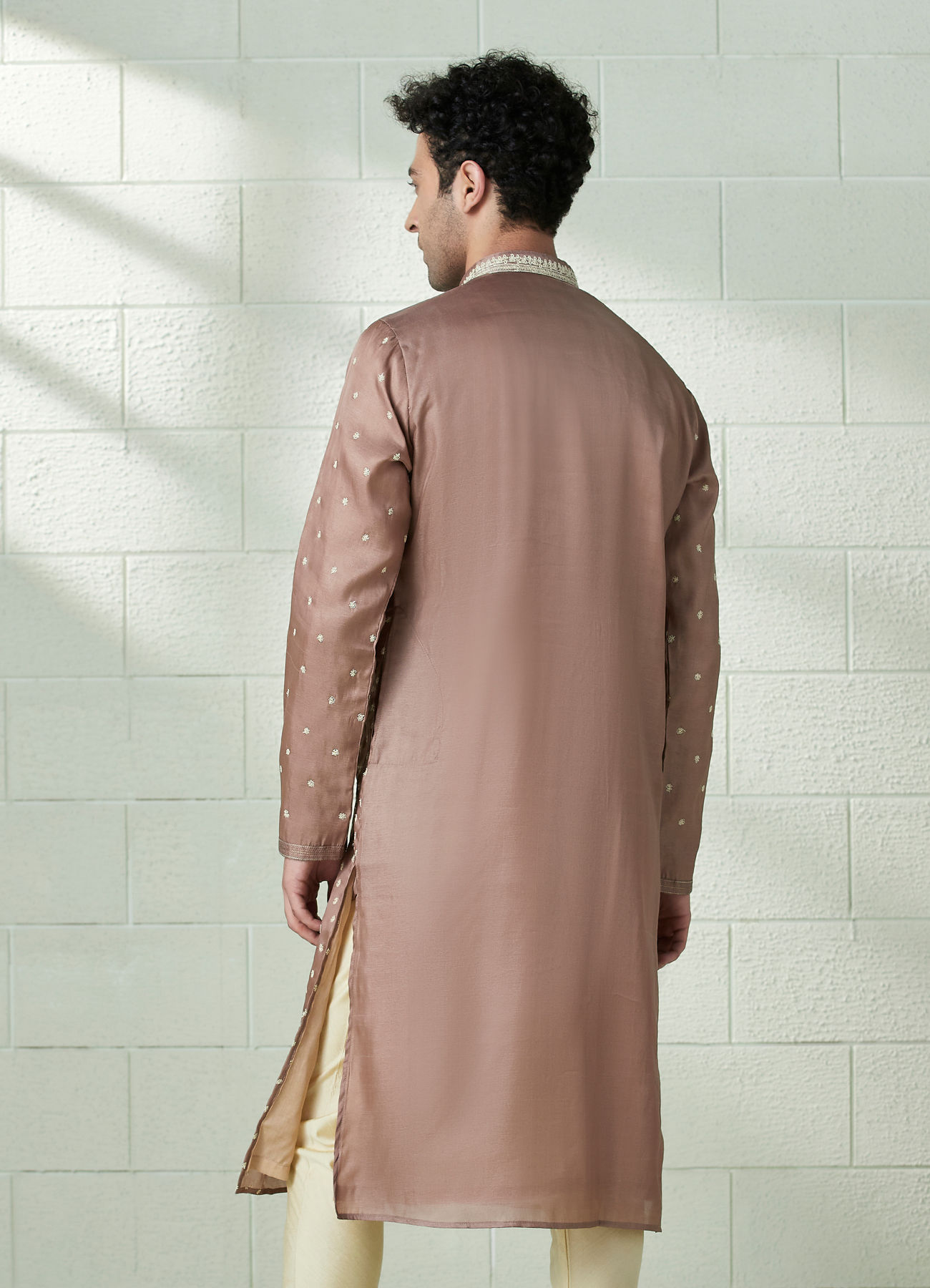 Twamev Men Mocha Brown Speckle Motif Kurta Set