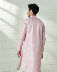 Twamev Men Blush Pink Self Motif Kurta Set