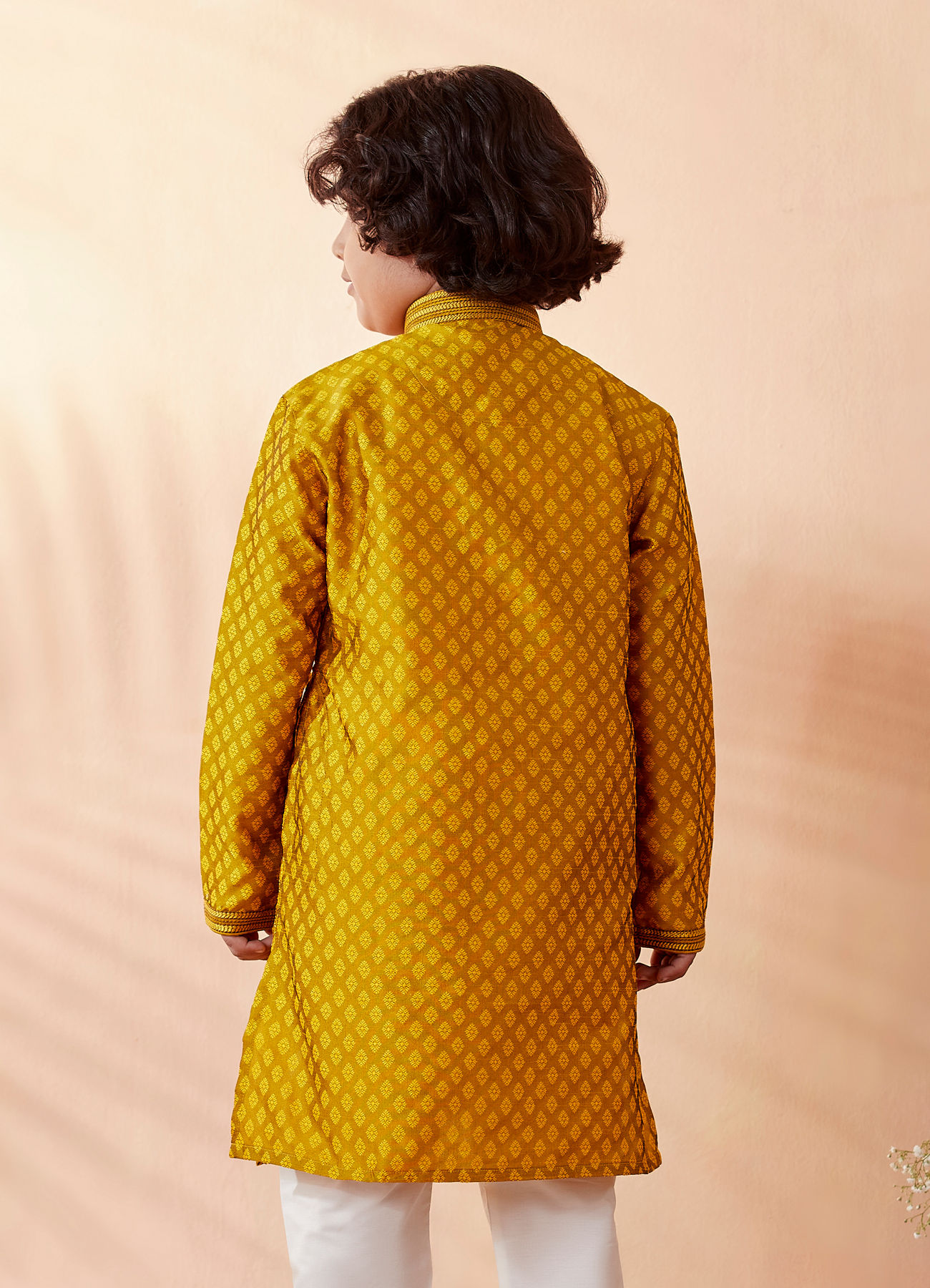 Manyavar Boys Boys Gold Yellow Jacquard Kurta Set