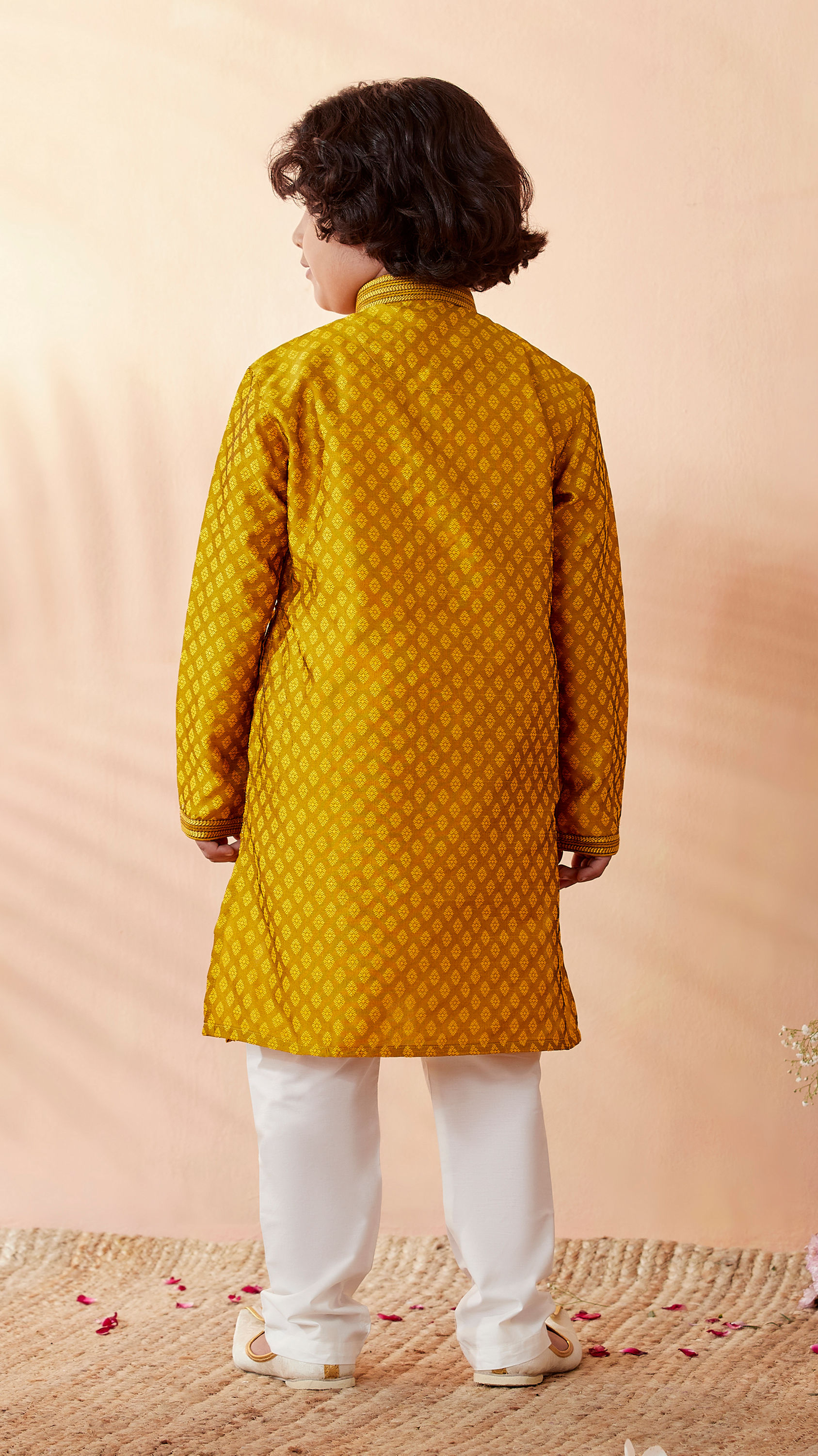 Manyavar Boys Boys Gold Yellow Jacquard Kurta Set