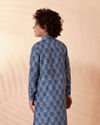 alt message - Manyavar Boys Boys Blue Print Kurta Set image number 2