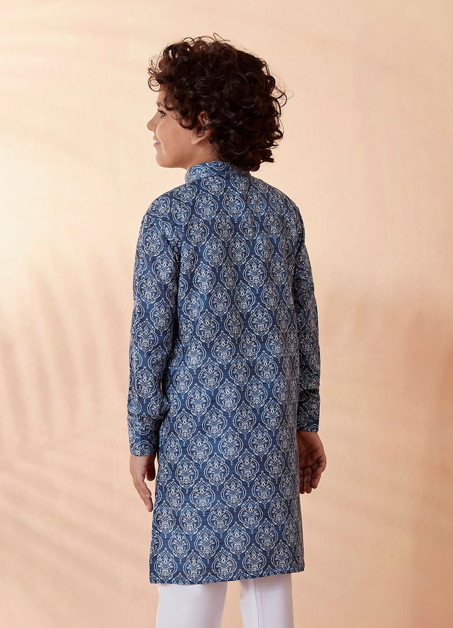 Boys Blue Print Kurta Set image number 2