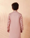 Boys Coral Pink Self Motif Kurta Set image number 2