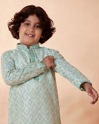 Manyavar Boys Boys Green Jacquard Kurta Set