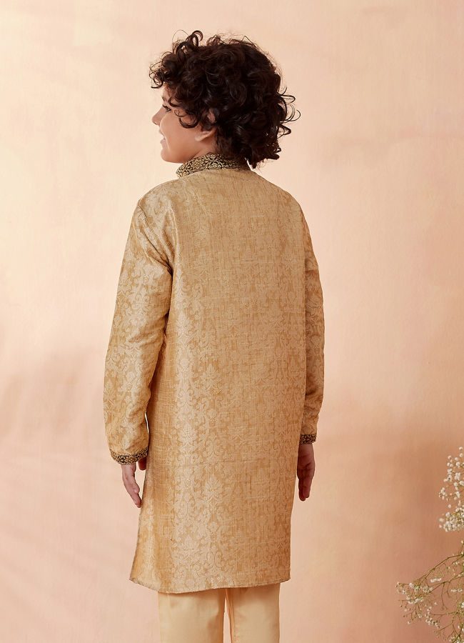 Manyavar Boys Boys Beige Jacquard Kurta Set