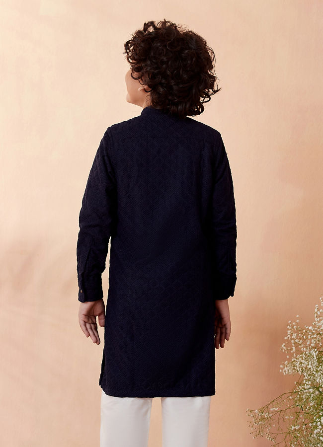 Manyavar Boys Boys Navy Blue Side Open Kurta Set