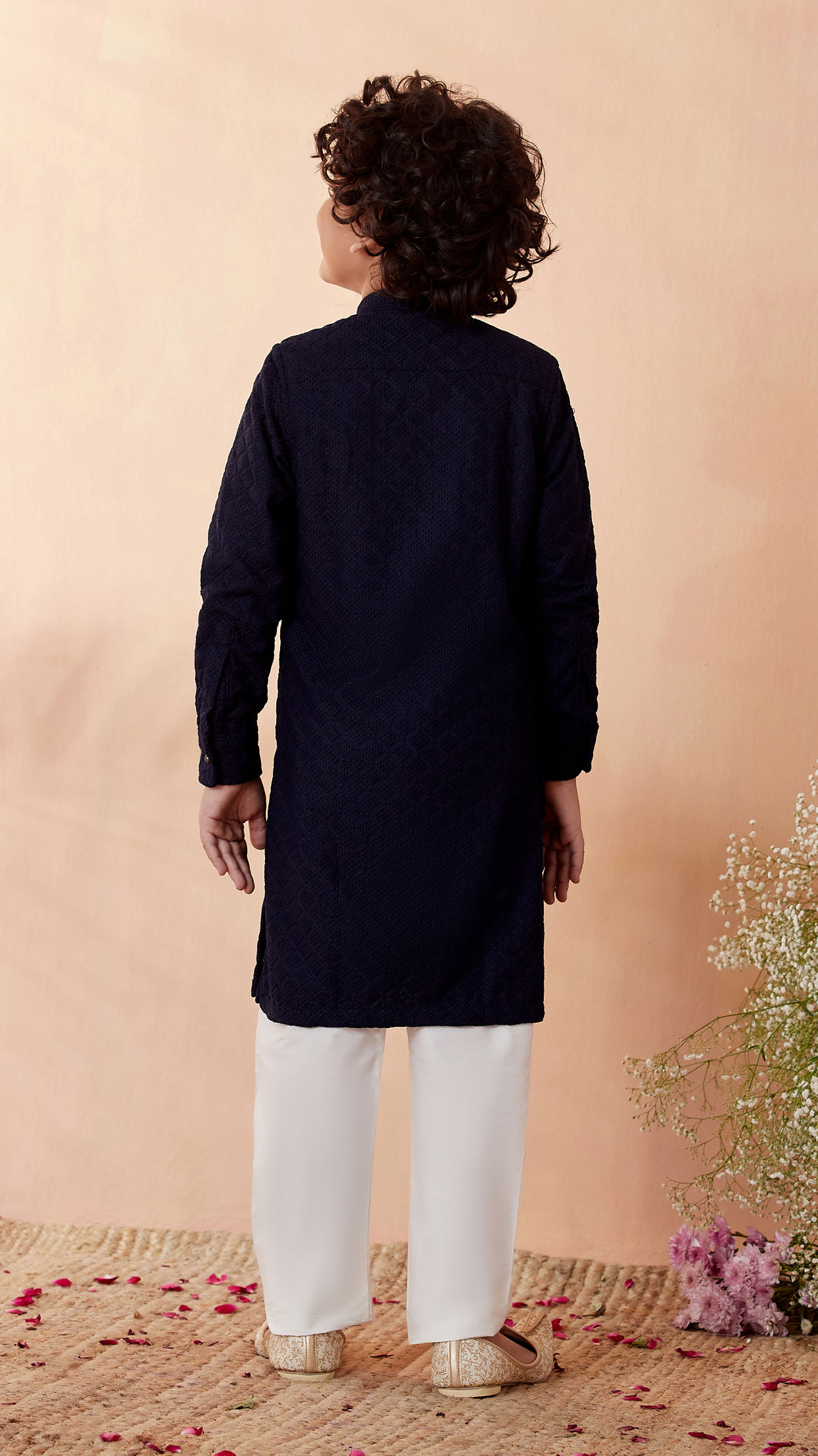 Boys Navy Blue Side Open Kurta Set image number 2