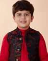 Manyavar Boys Boys Red And Blue Kurta Jacket Set