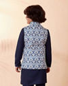 Boys Blue And White Kurta Jacket Set image number 3