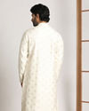 alt message - Manyavar Men Pearl White Kurta Jacket With Printed Motifs image number 3