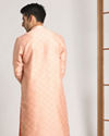 alt message - Manyavar Men Salmon Pink Jacquard Kurta Pajama Set image number 3