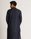 alt message - Manyavar Men Navy Blue Self Design Kurta Set image number 4