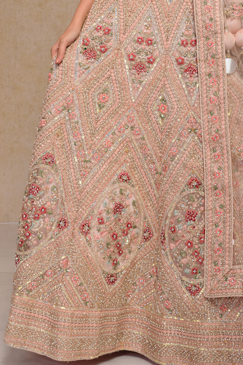 Mohey Women Blush Pink Embellished Bridal Lehenga