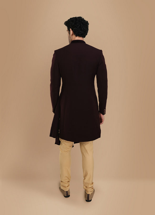 alt message - Manyavar Men Sublime Wine Indo Western Set image number 2