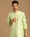 alt message - Manyavar Men Light Green Kurta Set With Golden Booti image number 0